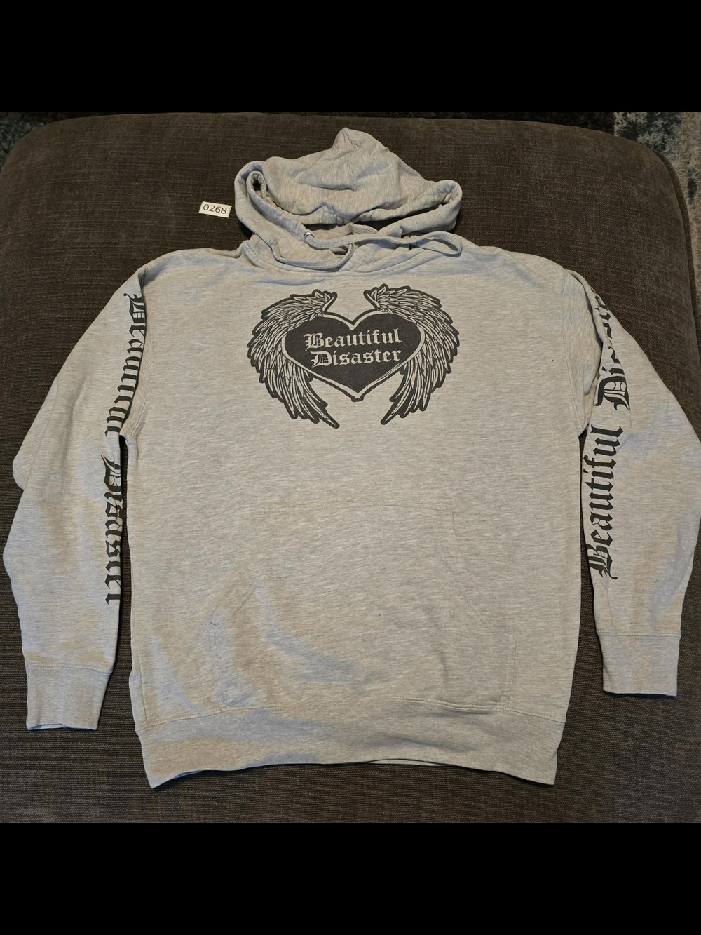 Womens Grey Beautiful Disaster Graphic Hoodie XL
